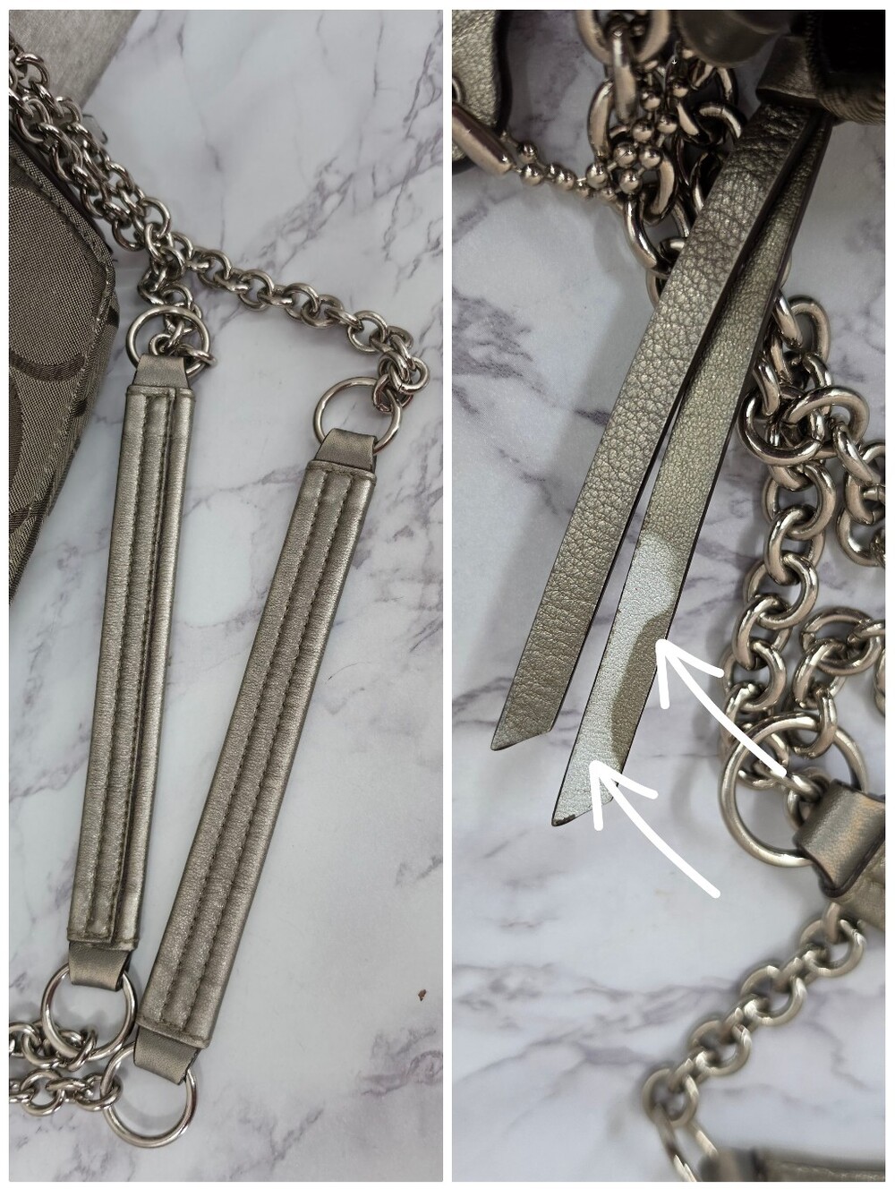 Coach Signature Canvas Jacquard Shoulder Bag in Metallic Pewter Chain Straps - Picture 11 of 16